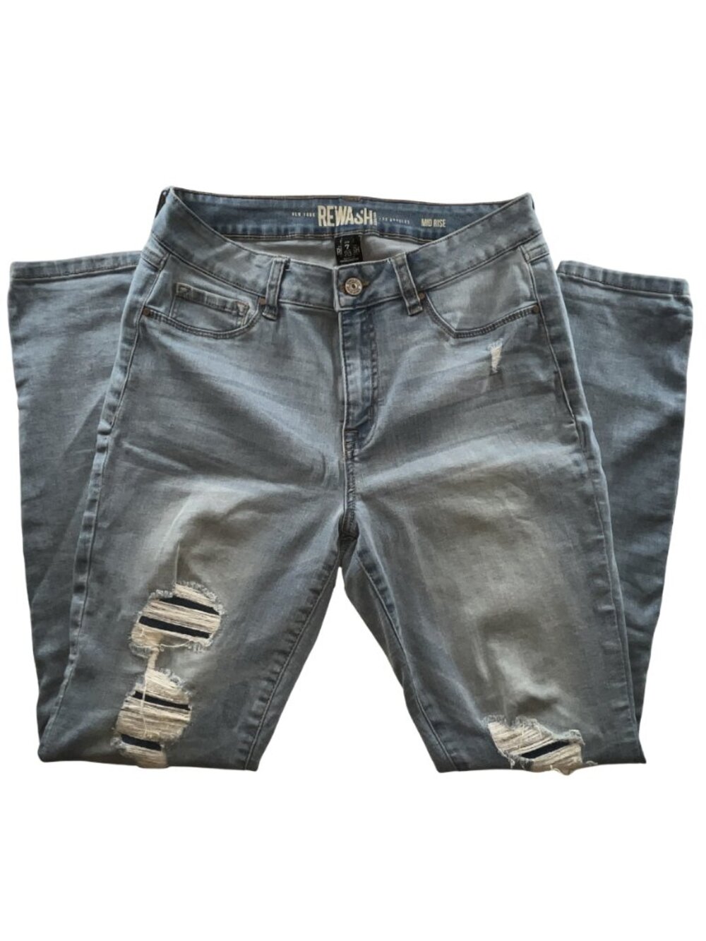 Rewash Mid Rise Distressed Skinny Jeans Light Wash Women's Size 23